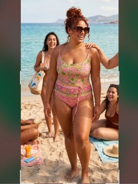 Floral Pink and Green Swimsuit XXLARGE